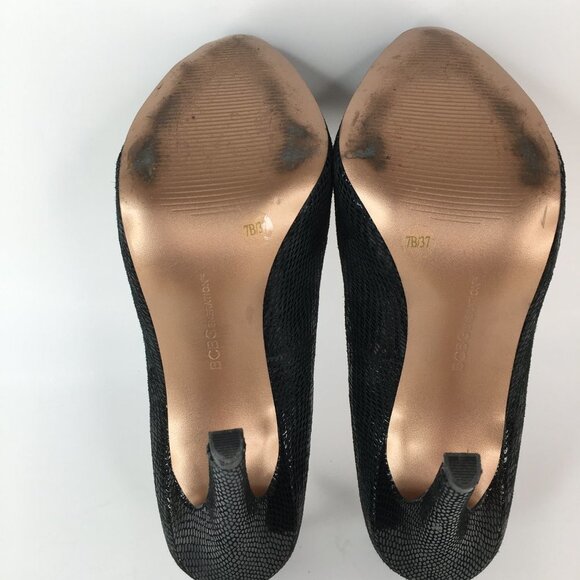 BCBGeneration Parade Embossed Snakeskin Black Platform Pumps Heels Size 7B - Picture 11 of 13